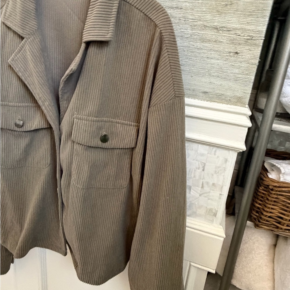 NWOT New XL 12 SHEIN flap pocket Corduroy Button-Up Jacket blazer olive green - Picture 8 of 17
